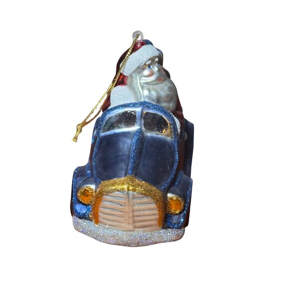 Vintage Santa Driving Car with Presents Blown Glass Christmas 4" Ornament - Picture 2 of 6